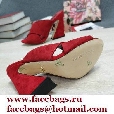 Dolce  &  Gabbana Heel 11cm Mules Suede Red with Geometric Heel 2022